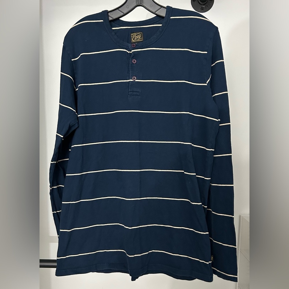 Obey Striped Henley Long Sleeve